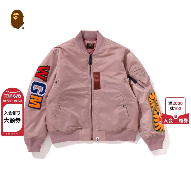 BAPE女装25年秋冬鲨鱼WGM字母贴布MA-1拉链夹克外套003412P