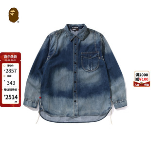 衬衫 24年秋冬猿人胡子刺绣牛仔长袖 131304N APE男装 MR.BATHING