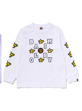 BAPE童装25年秋冬卡通小猴BABY MILO星标字母印花长袖T恤206113P