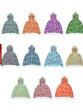 BAPE男装25年秋冬城市别注款限定鲨鱼连帽卫衣开衫外套