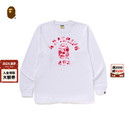 BAPE男装25年秋冬迷彩猿人字母印花长袖T恤005111P