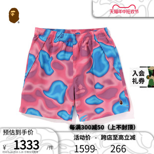 春夏猿人头刺绣标满印液态迷彩图案沙滩休闲短裤 BAPE男装 153010M