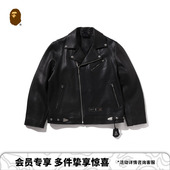 BAPE BLACK男装 25年秋冬猿人徽标图案羊皮革皮衣夹克302401P