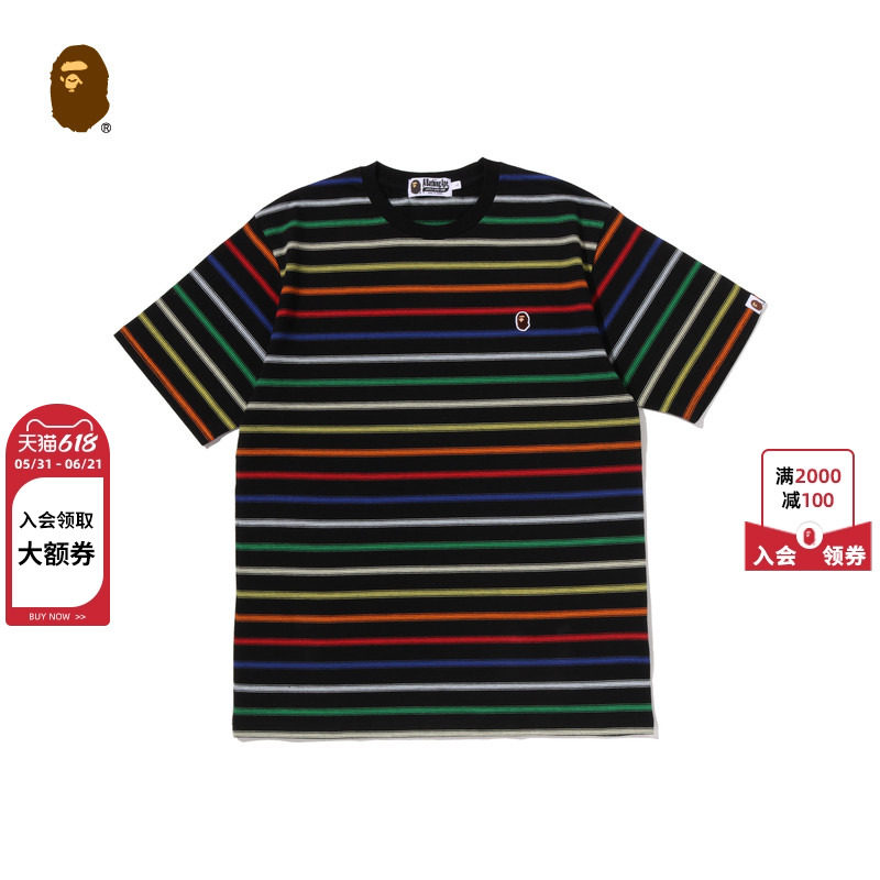 BAPE男装春夏猿人刺绣标彩虹色条纹图案短袖T恤308091Q