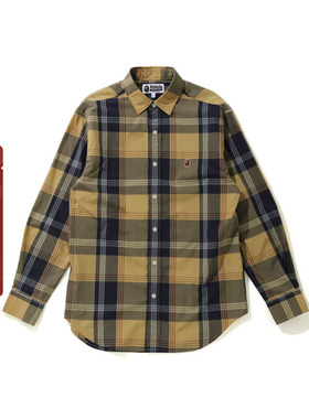 BAPE女装春夏猿人刺绣徽章字母印花格纹图案长袖衬衫231505G