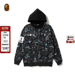 BAPE女装 春夏猿人徽章字母夜光星空拼接连帽卫衣214507E