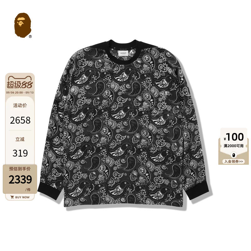 BAPEBLACK腰果花图案长袖T恤图片