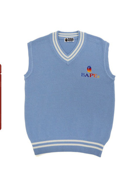 BAPE女装秋冬猿人字母彩色渐变刺绣针织背心220501H
