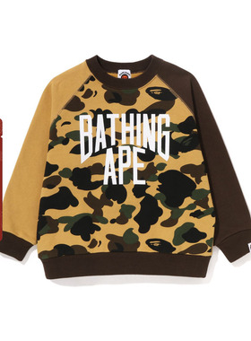 BAPE童装春夏字母印花迷彩拼接圆领卫衣313005K