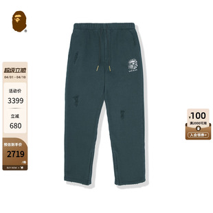 BAPE 猿人徽标字母印花破洞运动长裤 卫裤 T6403MJ BLACK男装