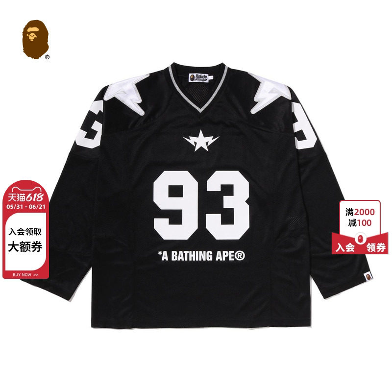 BAPE男装26年春夏字母93迷彩网眼足球运动风球衣长袖上衣306091Q