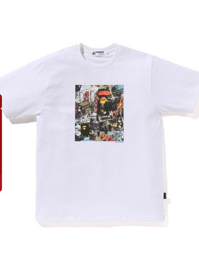 BAPE男装24年秋冬猿人宣传画报图案印花短袖T恤X09005N