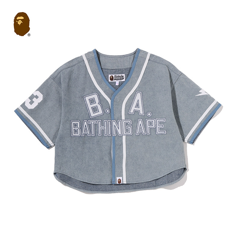 BAPE女装春夏字母刺绣93数字印花图案短袖棒球衫上衣302322Q