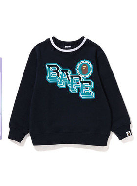BAPE童装秋冬撞色猿人字母印花螺纹圆领卫衣313002J