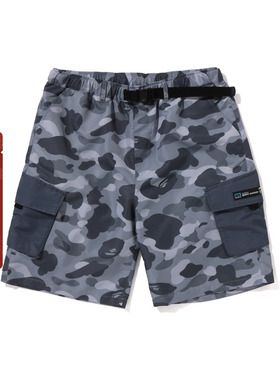 BAPE男装春夏蜂巢迷彩图案贴袋可调节腰带休闲短裤153008K