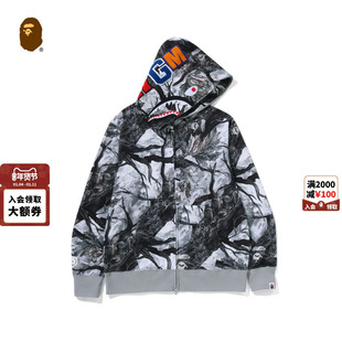 BAPE男装25年秋冬猿人丛林树叶纹图案鲨鱼卫衣开衫002151P