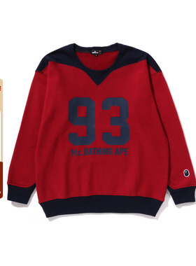 MR.BATHING APE男装25年春夏撞色拼接数字印花圆领卫衣306131O