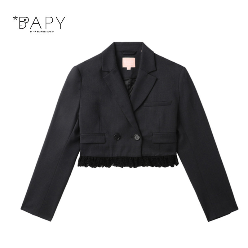 BAPY蕾丝荷叶边拼接短款西装外套