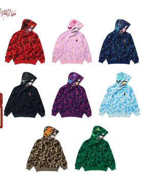 BAPE X STRAY KIDS联名男装25年秋冬鲨鱼连帽卫衣开衫外套