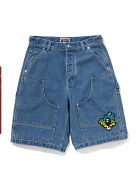 BAPE男装春夏涂鸦字母猿人图案牛仔工装短裤151052K