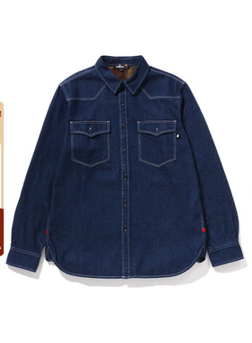 MR.BATHING APE男装秋冬猿人胡子红线刺绣牛仔长袖衬衫301311P