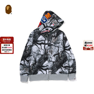 BAPE男装 002151P 25年秋冬猿人丛林树叶纹图案鲨鱼卫衣开衫