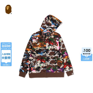BAPE童装26年秋冬混合迷彩鲨鱼连帽卫衣开衫外套001156R
