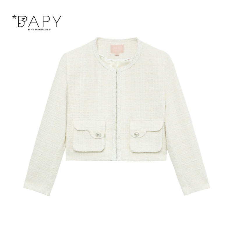 BAPY格纹粗花呢短款小香风外套