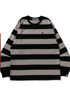 BAPE男装秋冬猿人刺绣标条纹图案长袖T恤111001L