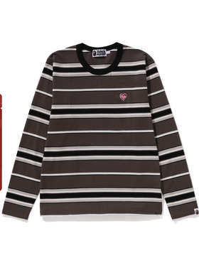 BAPE女装24年秋冬爱心字母刺绣标条纹图案长袖T恤211001N