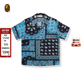 衬衫 25年春夏佩斯利腰果花图腾真丝短袖 T8200MI BLACK男装 BAPE