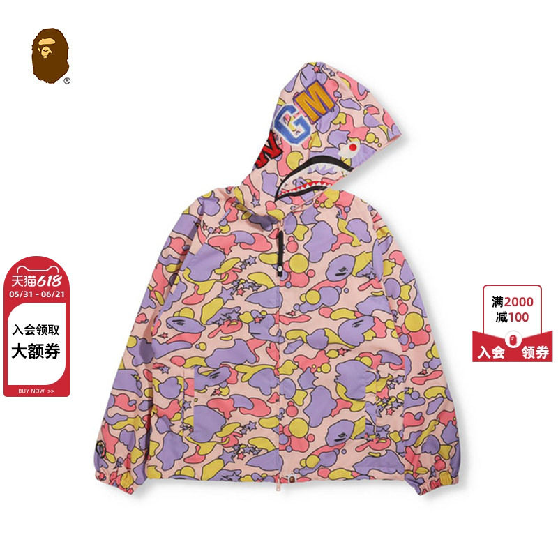 BAPE女装秋冬鲨鱼WGM字母STA迷彩图案连帽外套240502H
