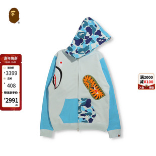 BAPE女装 秋冬鲨鱼贴布迷彩拼接连帽卫衣外套215505H