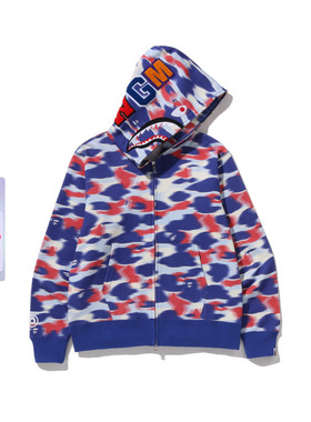 BAPE男装26年春夏足球运动风迷彩图案鲨鱼连帽卫衣开衫304151Q