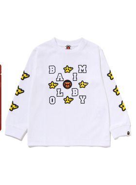 BAPE童装25年秋冬卡通小猴BABY MILO星标字母印花长袖T恤206113P