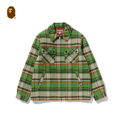 BAPE男装25年秋冬格纹图案多口袋加厚拉链夹克外套005411P