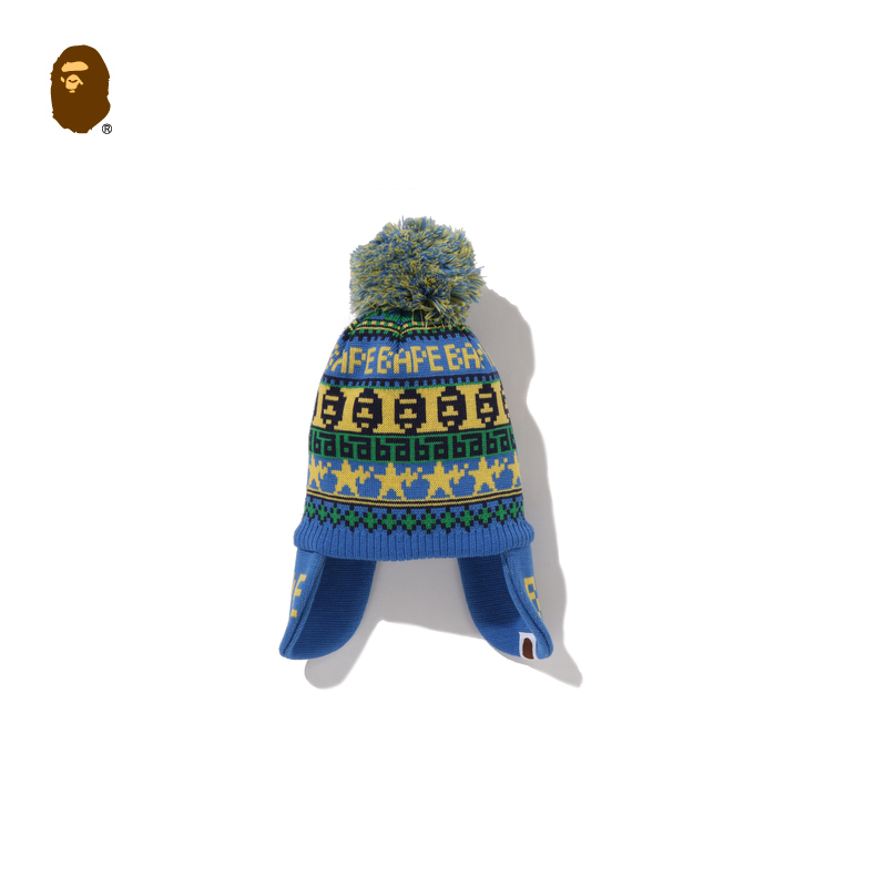 猿人星标提花羊毛针织遮耳冷帽