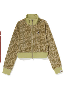 BAPE女装春夏猿人刺绣徽章满印字母图案丝绒拉链外套213004K