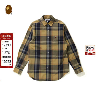 231505G 衬衫 BAPE女装 春夏猿人刺绣徽章字母印花格纹图案长袖