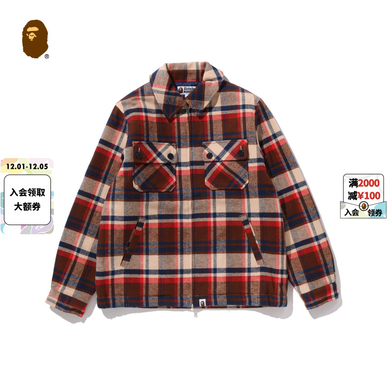 BAPE格纹图案多口袋加厚拉链夹克