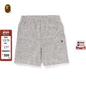 BAPE男装 春夏猿人刺绣标钩针提花霓虹迷彩图案运动短裤 153013M