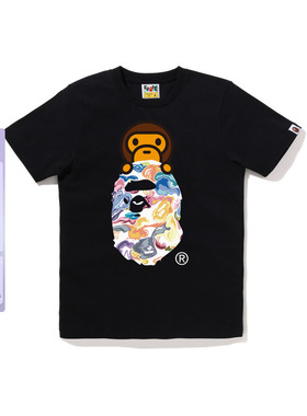 BAPE女装25年秋冬Art Camo卡通小猴BABY MILO猿人短袖T恤021102P