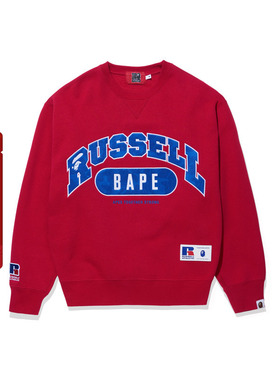 BAPE X RUSSELL联名男装秋冬猿人字母迷彩圆领卫衣113910L