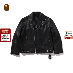 BAPE 25年秋冬猿人徽标图案羊皮革皮衣夹克302401P BLACK男装