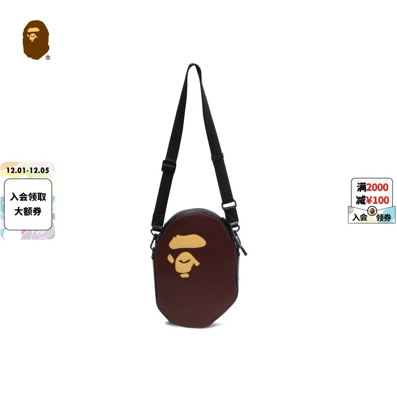 BAPE猿人图案PU革拉链斜挎包