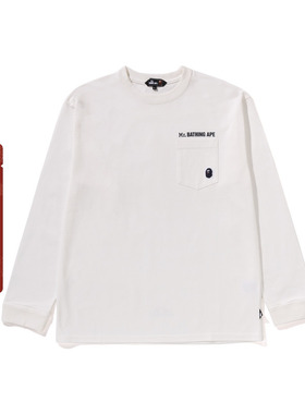 MR.BATHING APE男装25年秋冬猿人胡子刺绣标单口袋长袖T恤302111P
