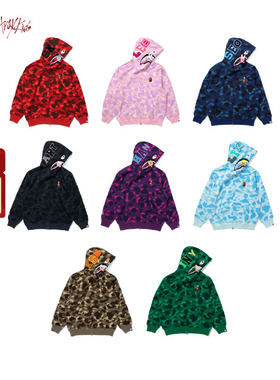 BAPE X STRAY KIDS联名男装25年秋冬鲨鱼连帽卫衣开衫外套