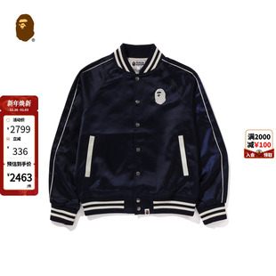 BAPE男装 24年秋冬猿人字母刺绣图案尼龙光面棒球外套140005N