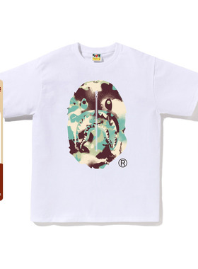 BAPE男装25年春夏涂鸦风猿人地图迷彩猿人鲨鱼短袖T恤023101O