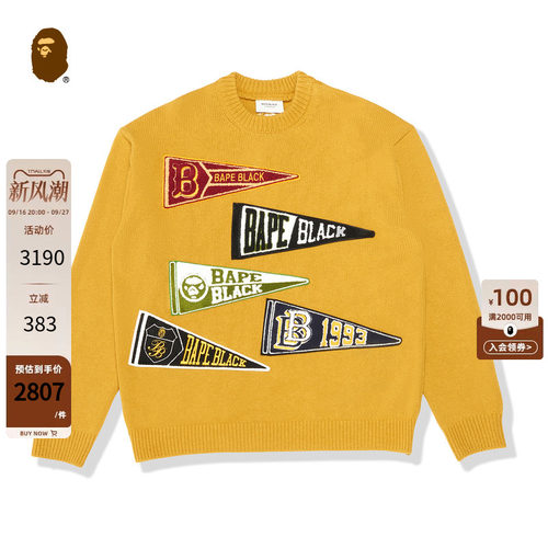 数字旗帜徽标贴布针织毛衣BAPE